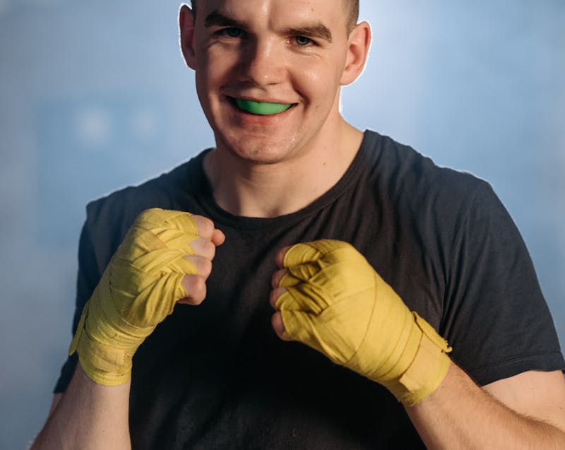 a boxer wearing a mouthguard